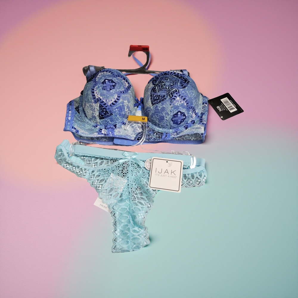 1 New size 36C Blue Lace Bra and size small thong